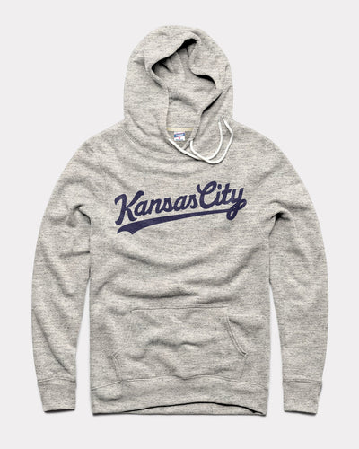Athletic Grey & Navy Blue Kansas City Script Vintage Hoodie Sweatshirt