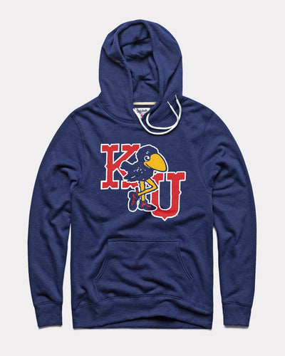 Navy Kansas KU Marching Jayhawks Vintage Hoodie Sweatshirt