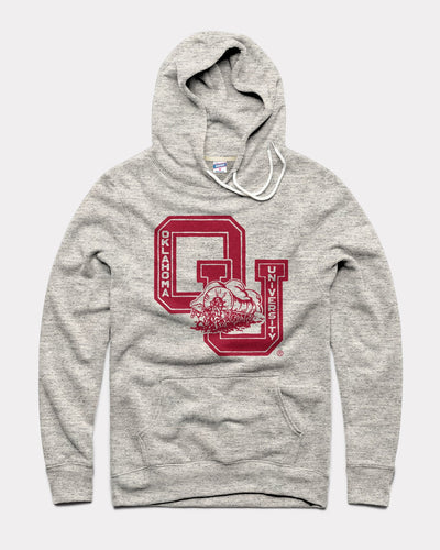 Athletic Grey Oklahoma Sooners Monogram Wagon Vintage Hoodie Sweatshirt
