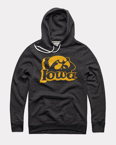 University Iowa Hawkeyes State Outline Black Vintage Hoodie