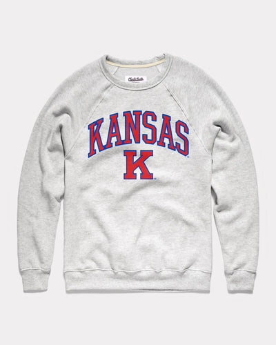 Ash Grey University of Kansas Jayhawks Varsity Arch Vintage Crewneck Sweatshirt