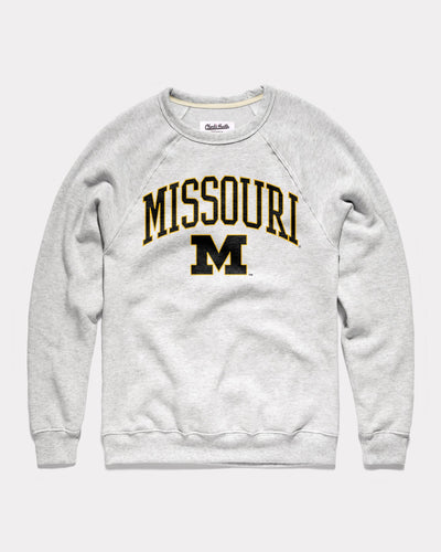 Ash Grey University of Missouri Tigers Varsity Arch Vintage Crewneck Sweatshirt