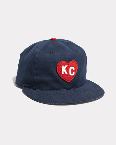 Navy KC Heart Ebbets Field Vintage Baseball Cap Front